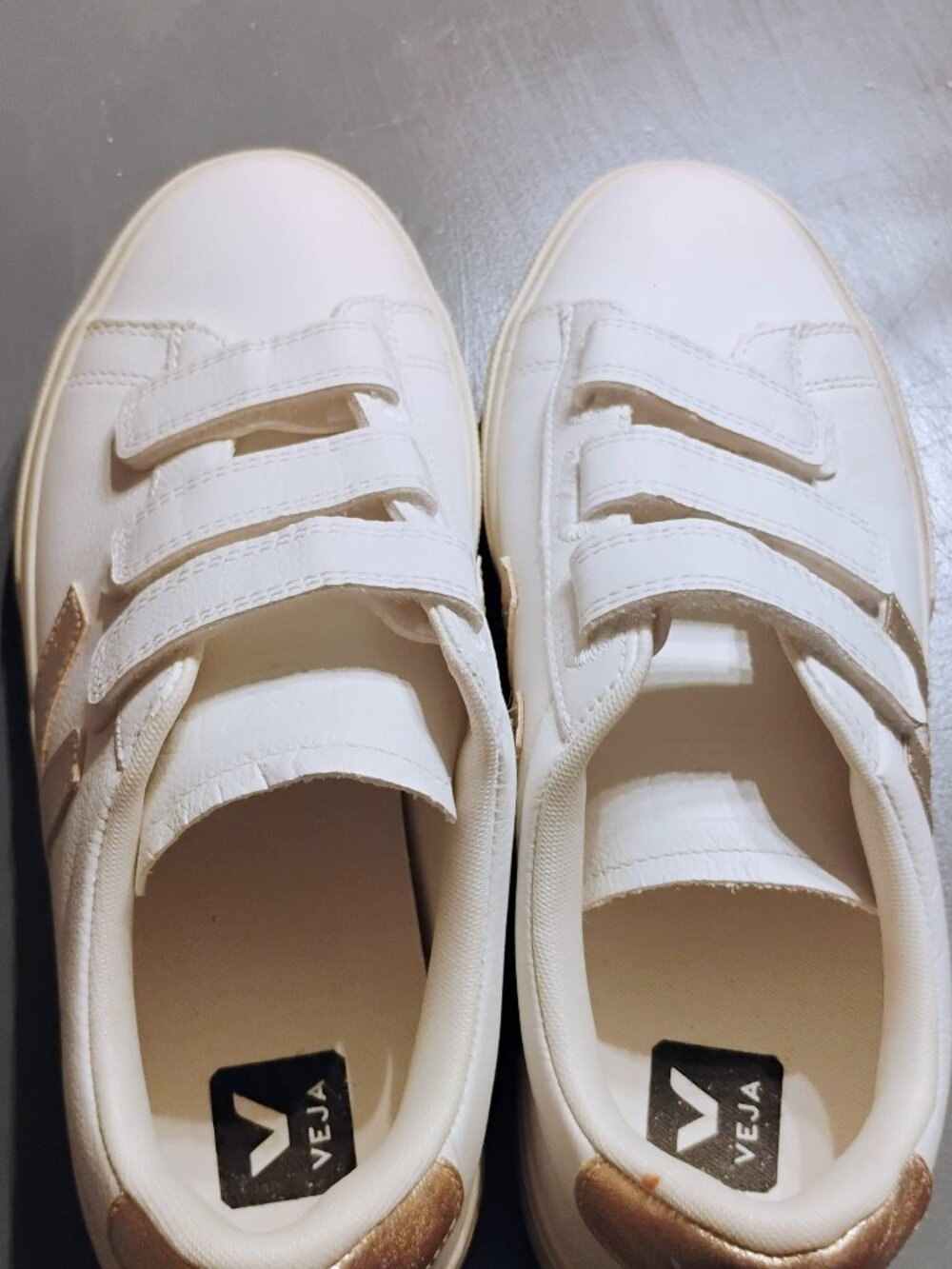 Veja Reece White and Gold Velcro Sneakers Women's size 10